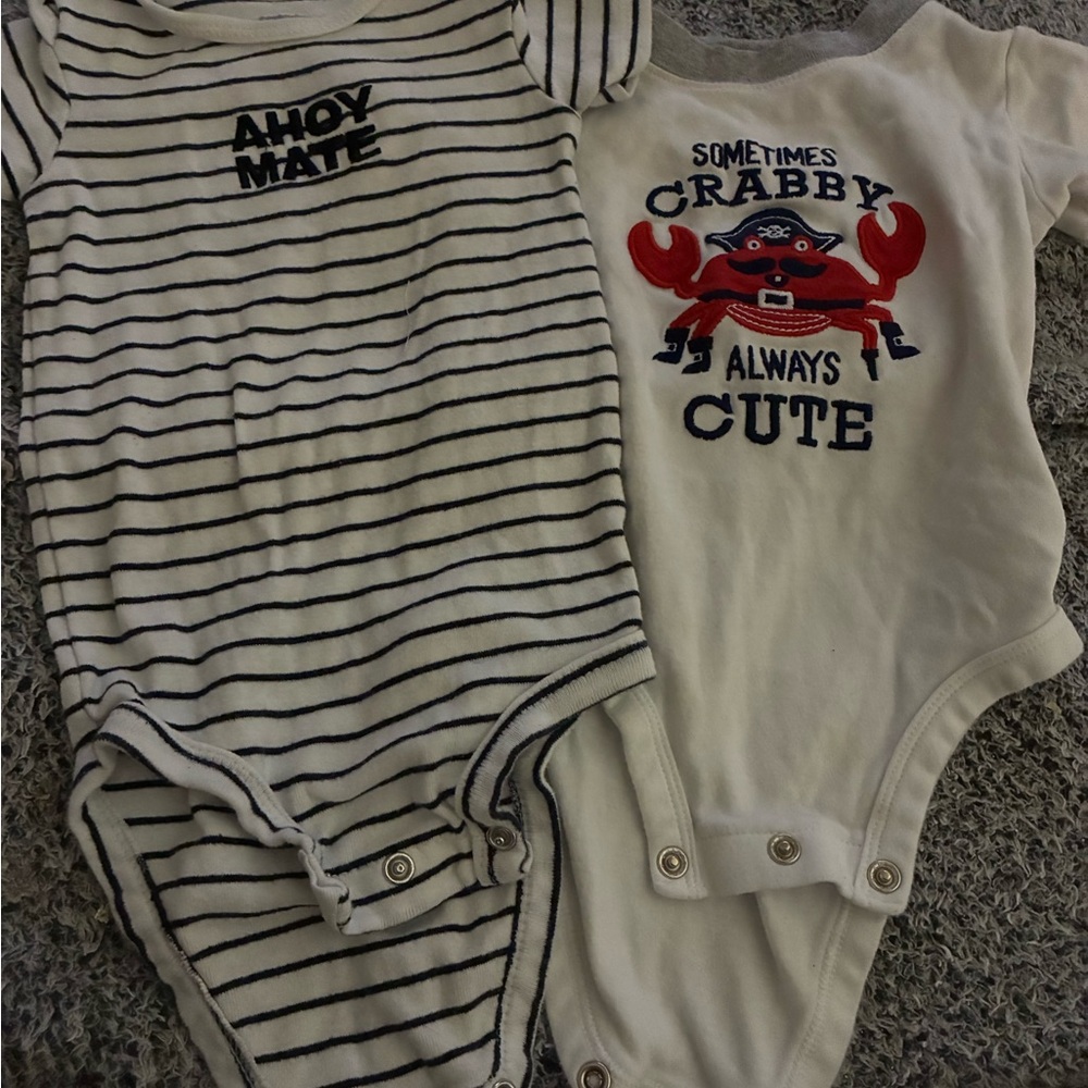 Carter's Black and White Striped Crab Bodysuits